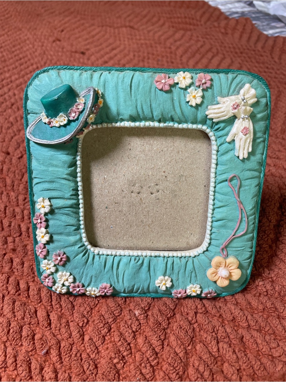 Vintage-Style Teal Floral Cowboy Frame - Unbranded